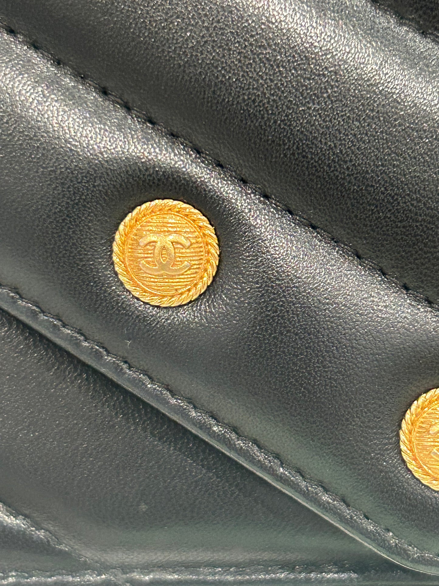 Chanel Black Chevron Lambskin Button Wallet On Chain